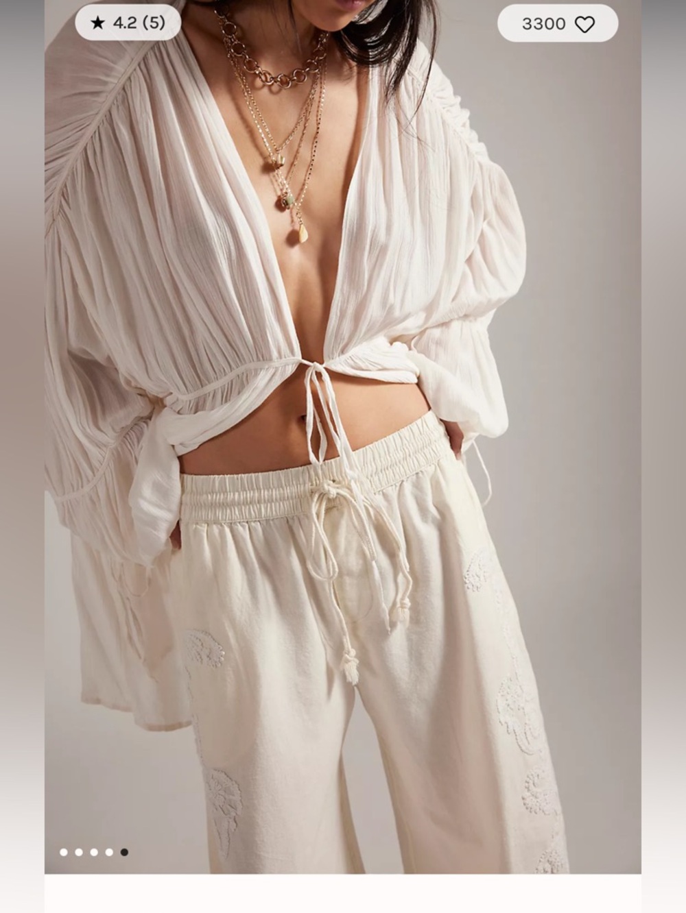 Free People Lex Embroidered Pull On Barrel Pants Ivory Size Small Linen Blend - Picture 3 of 14